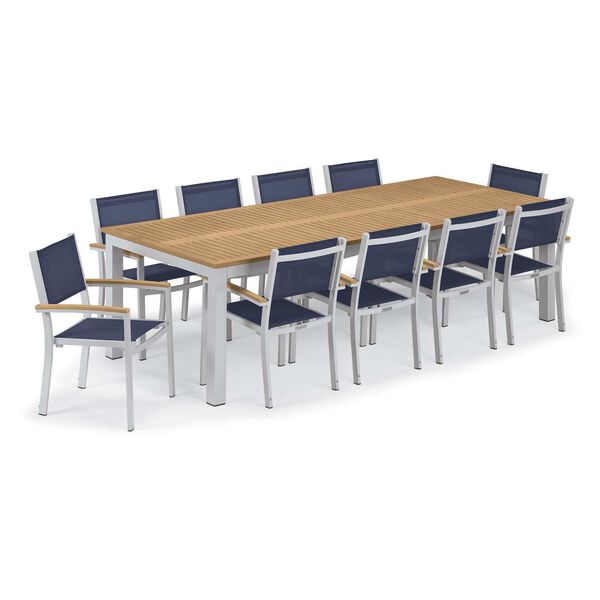 Travira Silver and Tekwood Natural 11-Piece Dining Set With Blue Armchairs, image 3