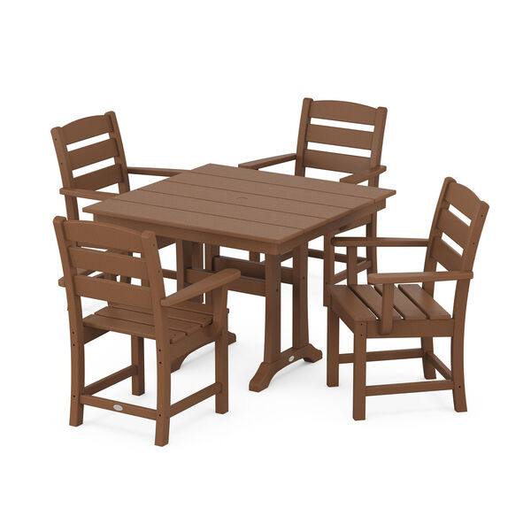 Lakeside Teak Trestle Arm Chair Dining Set, 5-Piece, image 1