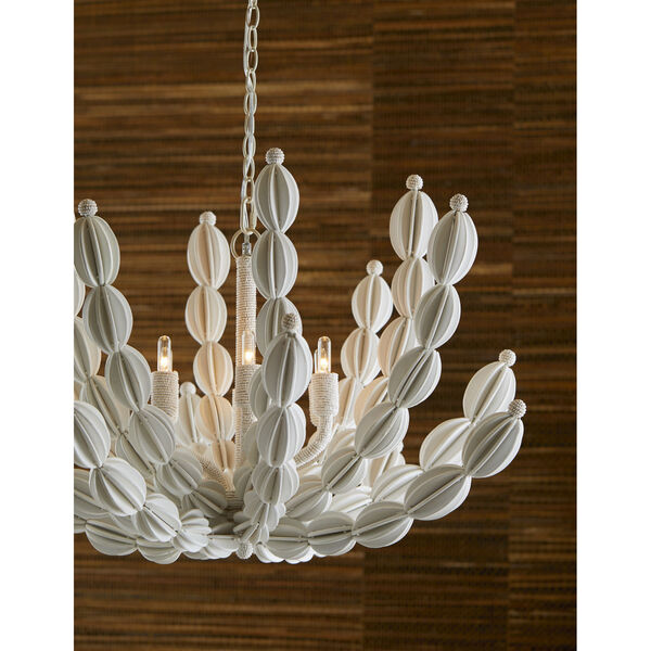 Indi White Wood and Coco Shell Six-Light Chandelier, image 2