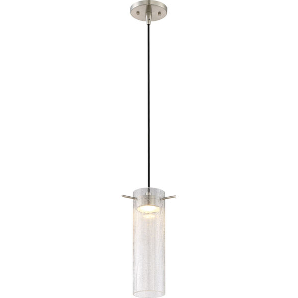 Pulse Brushed Nickel LED Mini Pendant with Clear Crackle Glass, image 1