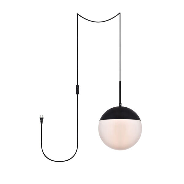 Eclipse Black and Frosted White 10-Inch One-Light Plug-In Pendant, image 1