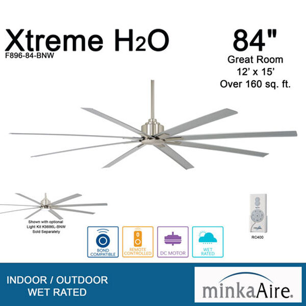 XTREME H2O Brushed Nickel 84-Inch Slipstream Wet Location Ceiling Fan, image 5