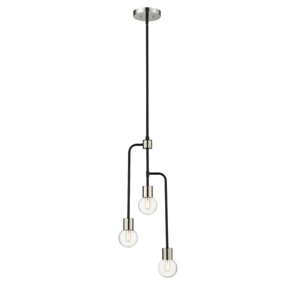 Neutra Matte Black and Polished Nickel Three-Light Chandelier, image 4