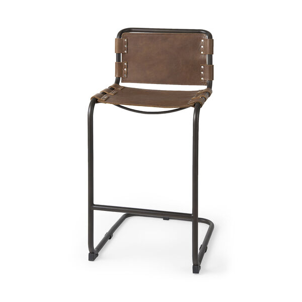 Berbick Medium Brown Leather Seat Bar Height Stool, image 1