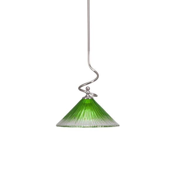 Capri Brushed Nickel One-Light Pendant with 12-Inch Kiwi Green Bell Crystal Glass, image 1
