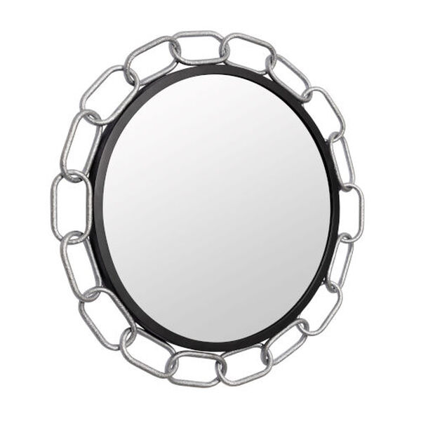 Chains of Love Matte Black Textured Silver 30-Inch Round Wall Mirror, image 2