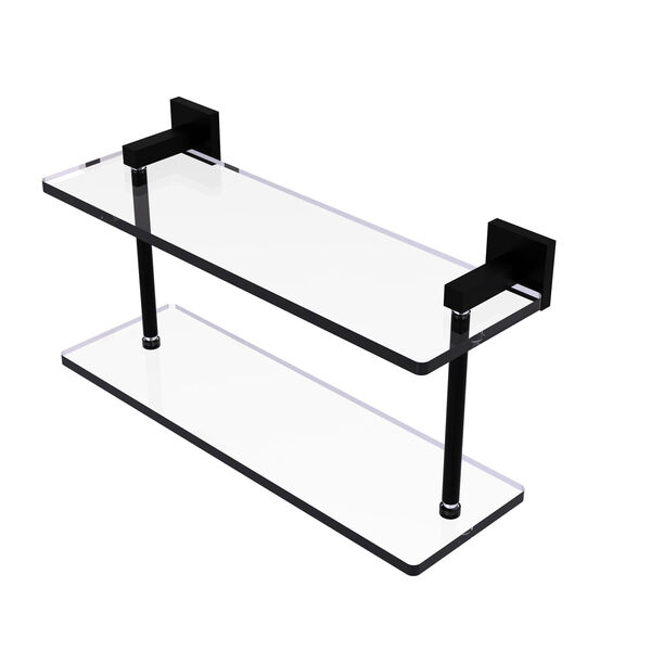 Montero Matte Black 16-Inch Two Tiered Glass Shelf, image 1