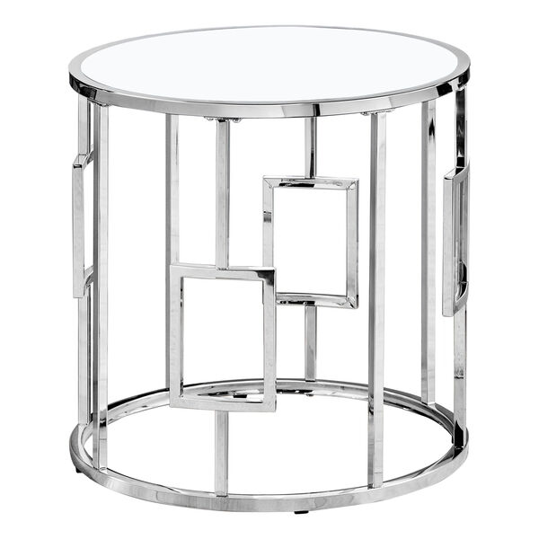Chrome Round End Table with Tempered Glass, image 1