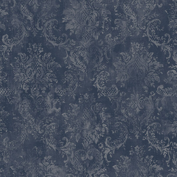 Canvas Damask Navy Wallpaper - SAMPLE SWATCH ONLY, image 1