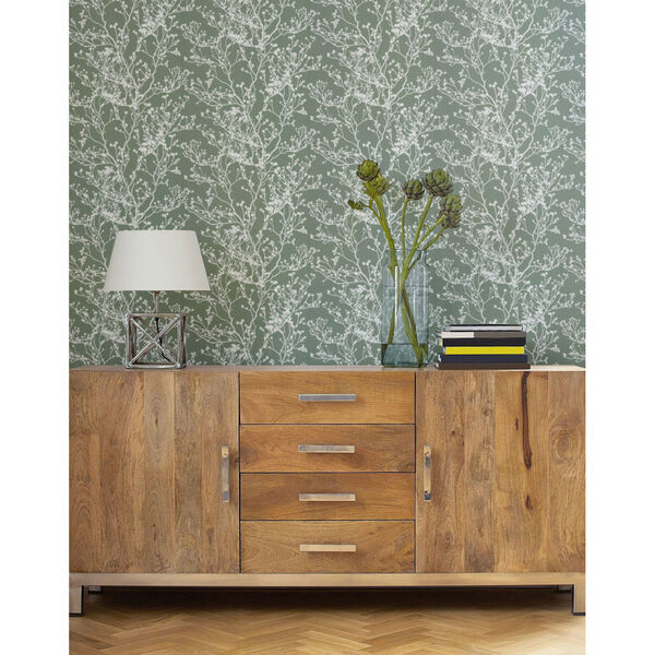 Ronald Redding Handcrafted Naturals Green Budding Branch Silhouette Wallpaper, image 1