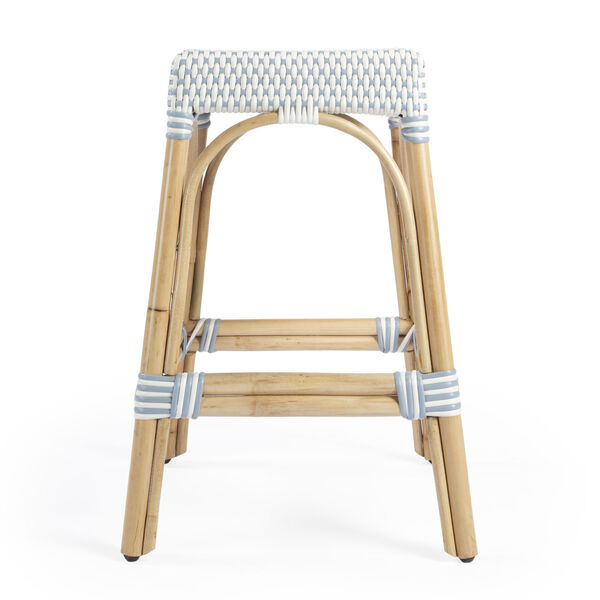 Robias White and Sky Blue Dot on Natural Rattan Counter Stool, image 5