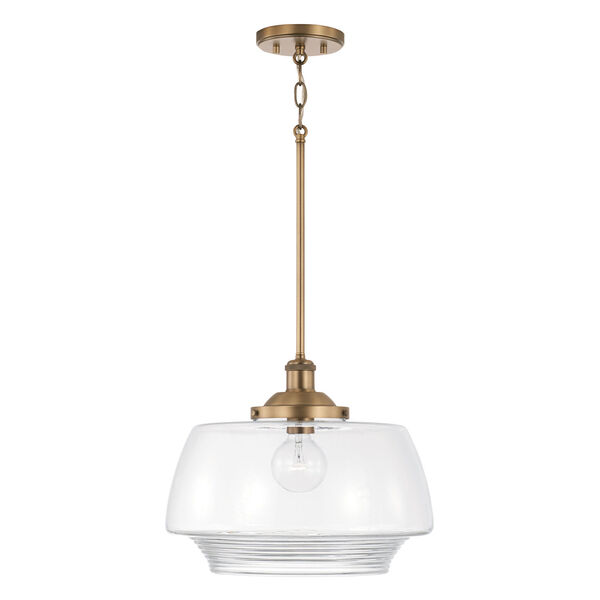 Miller Aged Brass One-Light Pendant with Clear Ribbed Glass, image 1