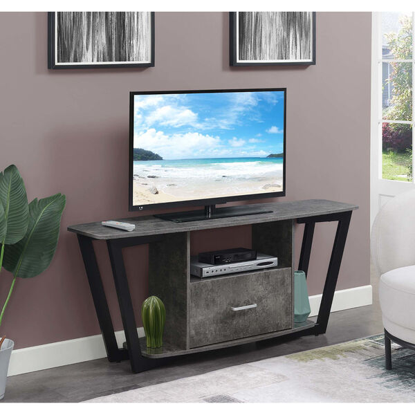 Graystone Cement and Black One Drawer TV Stand with Shelves, image 2