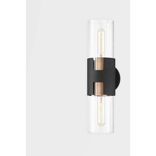 Amado Patina Brass and Textured Black Two-Light 17-Inch Wall Sconce, image 2