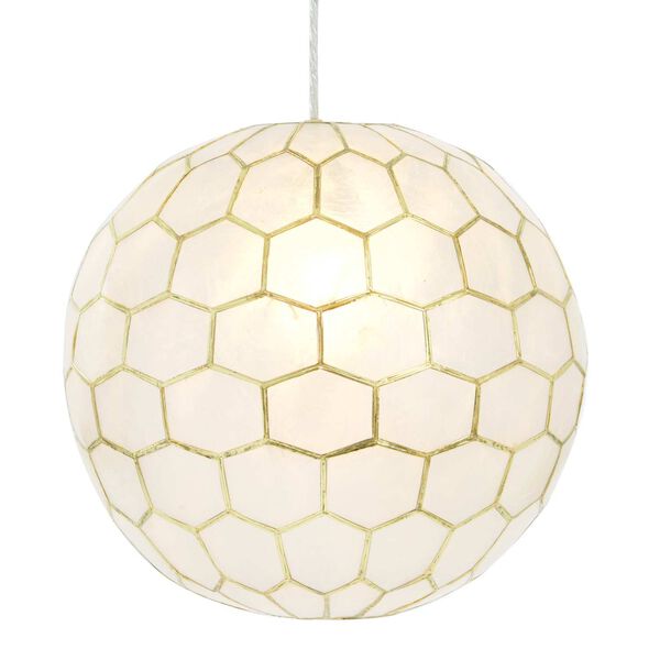 White and Antique Gold One-Light 14-Inch Pendant, image 1