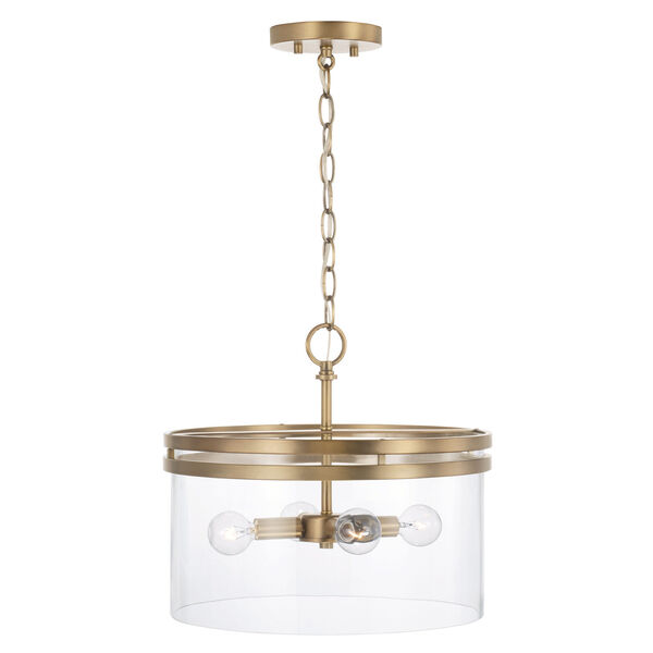 Fuller Aged Brass Four-Light Semi Flush Mount with Clear Glass, image 2
