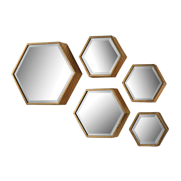 Soft Gold Hexagonal Beveled Mirror, Set of Five, image 1