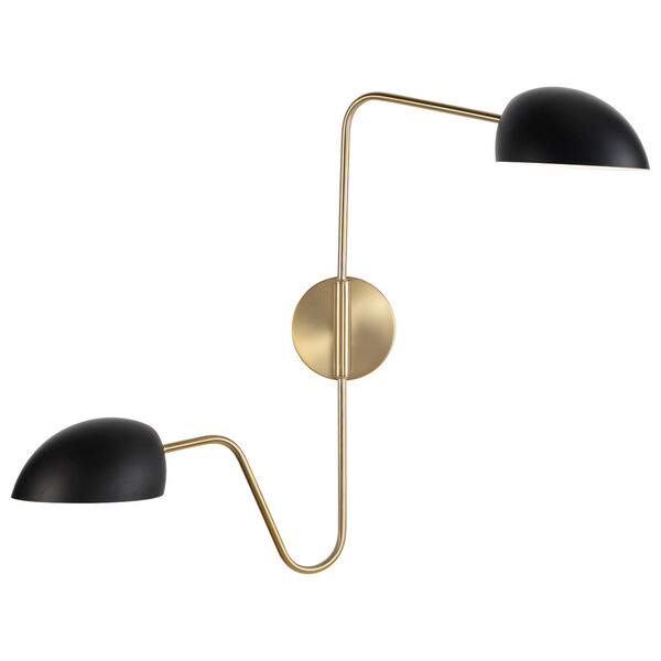 Trilby Matte Black and Burnished Brass Two-Light Wall Sconce, image 5