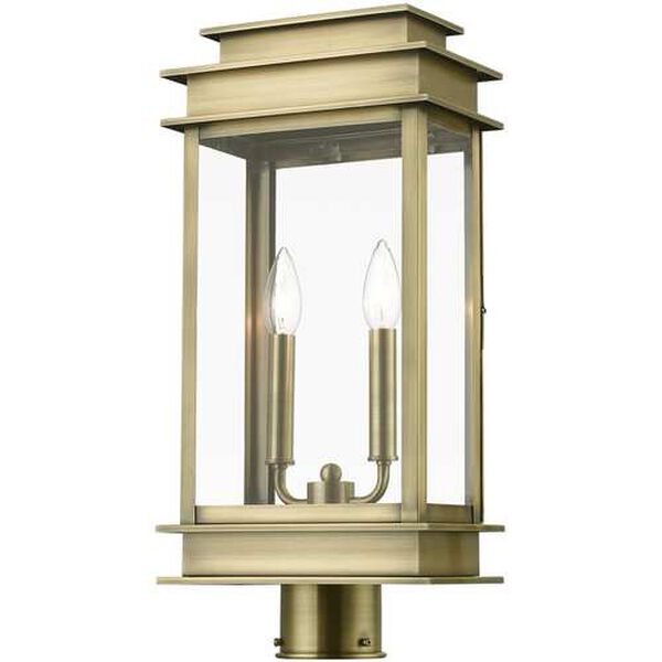 Princeton Antique Brass with Polished Chrome Two-Light Outdoor Large Lantern Post, image 4