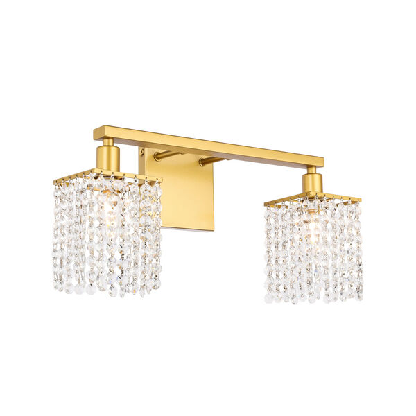 Phineas Brass Two-Light Bath Vanity with Clear Crystals, image 6