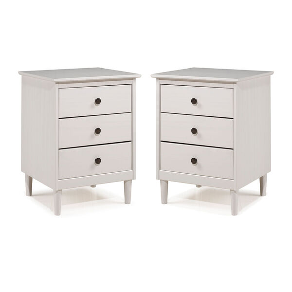 Spencer White Three-Drawer Solid Wood Nightstand, Set of Two, image 1