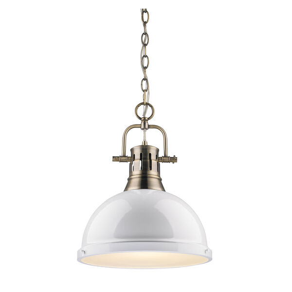 Duncan Aged Brass 14-Inch One Light Pendant with White Shade, image 1