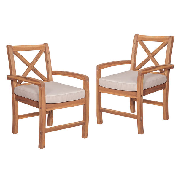 X-Back Acacia Patio Chairs with Cushions (Set of 2), image 2