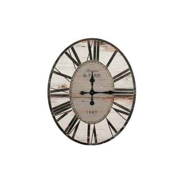Distressed White 29-Inch Oval Wall Clock, image 1