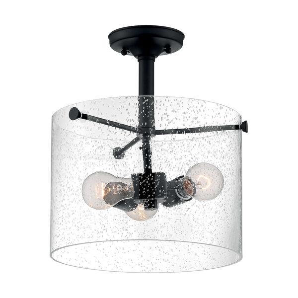 Bransel Matte Black Three-Light Semi-Flush Mount with Clear Seeded Glass, image 4