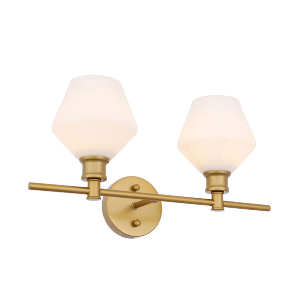 Gene Brass Two-Light Bath Vanity with Frosted White Glass, image 6