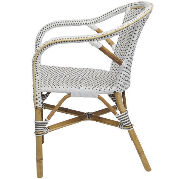 Madeleine Natural Rattan and White with Cappuccino Dots Bistro Armchair, image 3