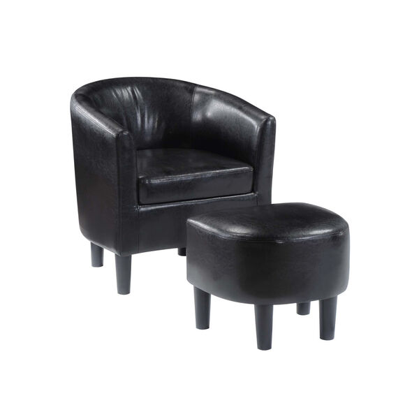 Take a Seat Black Faux Leather Churchill Accent Chair with Ottoman, image 1