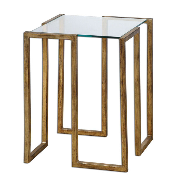 Mirrin Antiqued Gold Leaf Accent Table, image 1