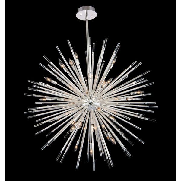 Sprazzo Polished Silver 36-Light Pendant with Firenze Crystal, image 2