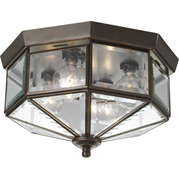 Beveled Glass Antique Bronze Four-Light Flush Mount with Clear Beveled Glass Panels, image 1