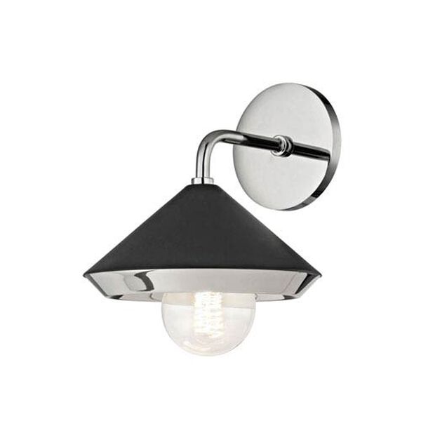 Lauren Polished Nickel One-Light 8-Inch Wall Sconce with Black Shade, image 1