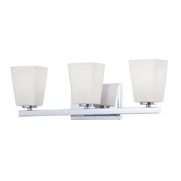 City Square Chrome Three-Light Bath Fixture with Etched Opal Glass, image 1