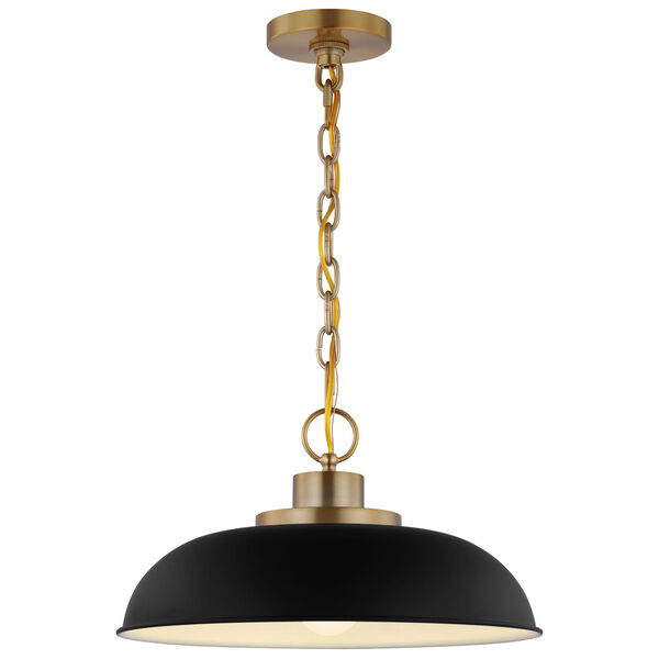 Colony Matte Black and Burnished Brass 15-Inch One-Light Pendant, image 2