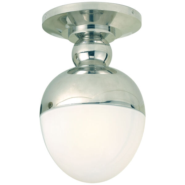 Clark Flush Mount in Polished Nickel with White Glass by Thomas O'Brien, image 1