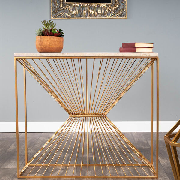 Cosmo Fossil Stone and Metal Console Table, image 1