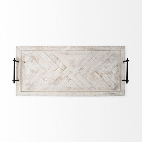 Alfred Natural Brown and White Wooden Herringbone Rectangular Tray, image 3