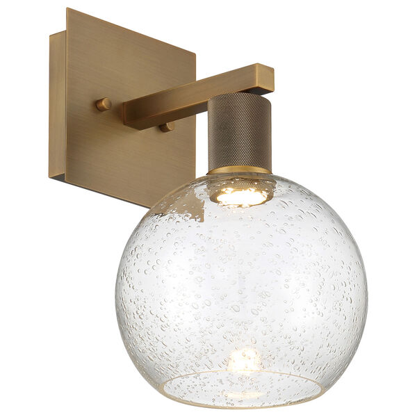 Port Nine Brass-Antique and Satin Globe Outdoor Intergrated LED Wall Sconce with Clear Glass, image 4