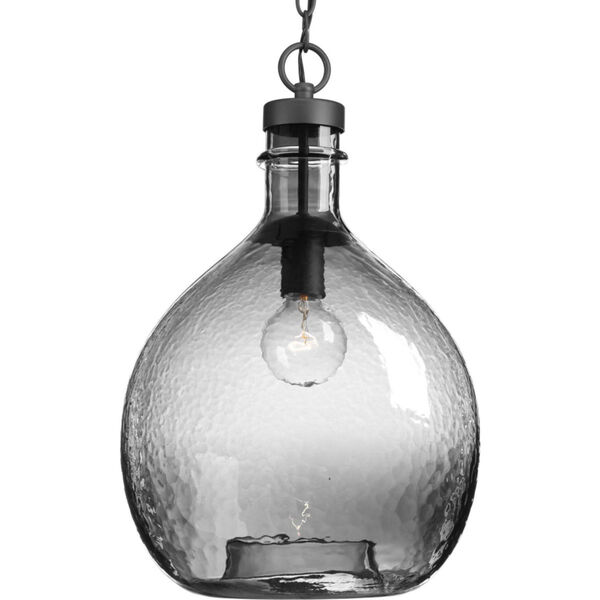 P500064-143: Zin Graphite One-Light Pendant with Smoked Textured Glass, image 1