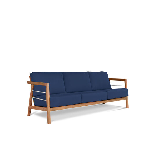 Aalto Natural Teak Deep Seating Four-Piece Outdoor Sofa Set with Sunbrella Navy Blue Cushion, image 2