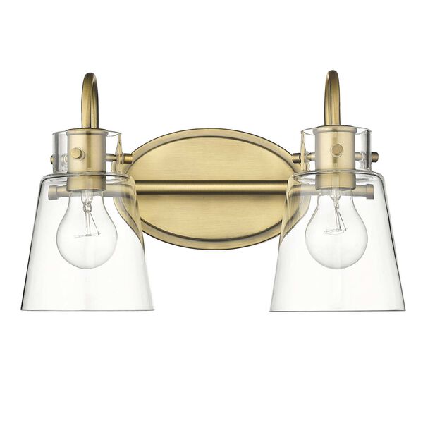 Bristow Antique Brass Two-Light Bath Vanity with Clear Glass, image 2
