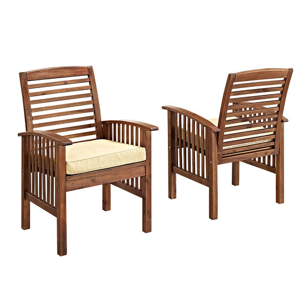 Dark Brown Acacia Patio Chairs with Cushions (Set of 2), image 2