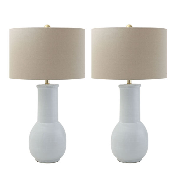 Sonoma White Terracotta Table Lamps with Natural Linen Shades - Set of 2, image 1