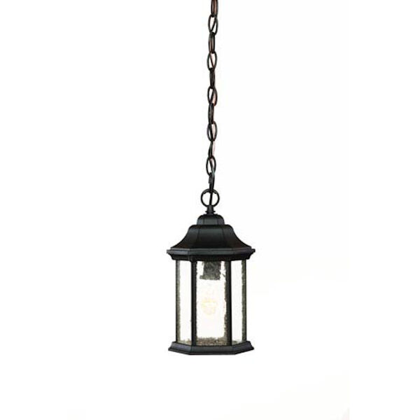 Madison Matte Black One-Light Hanging Fixture Clear Seeded Glass, image 1