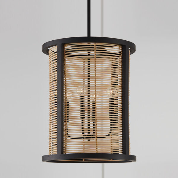Rico Flat Black Four-Light Chandelier Made with Handcrafted Mango Wood and Rattan, image 5