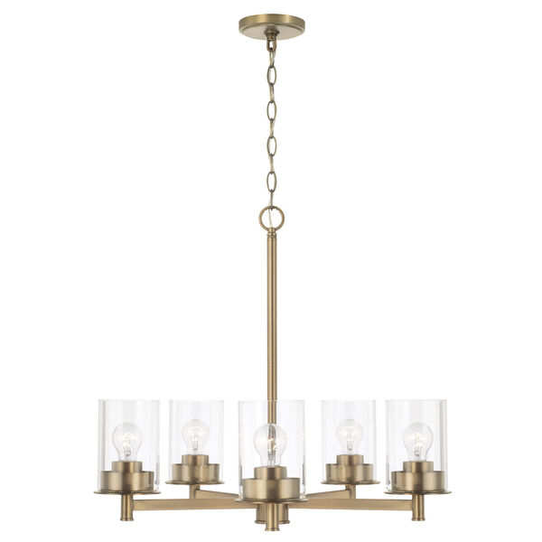 HomePlace Mason Aged Brass Five-Light Chandelier with Clear Glass, image 1